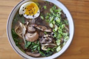 A bowl of homemade healthy mushroom ramen