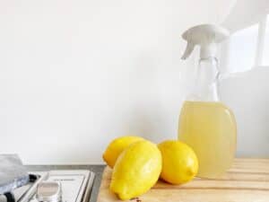 Homemade lemon based cleaner in a spray bottle for spring cleaning